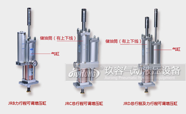 總行程可調(diào)、力行程可調(diào)和及總行程及力行程可調(diào)增壓缸產(chǎn)品在外形上的區(qū)別對(duì)比圖