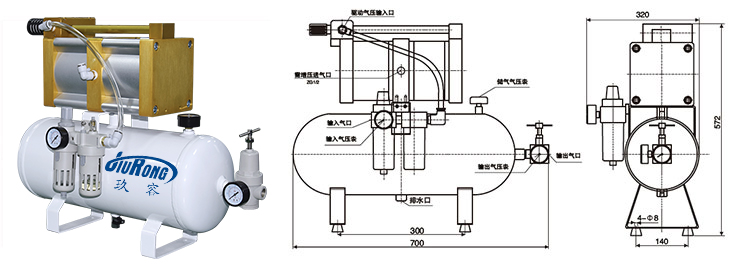 大2倍空氣增壓閥JRN-C-L2B-E型產(chǎn)品外形尺寸說(shuō)明